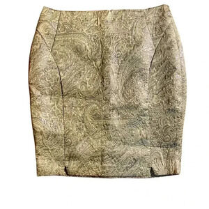 THE LIMITED Gold Paisley Brocade Pencil Skirt Size 14 Shimmery Bodycon Cocktail